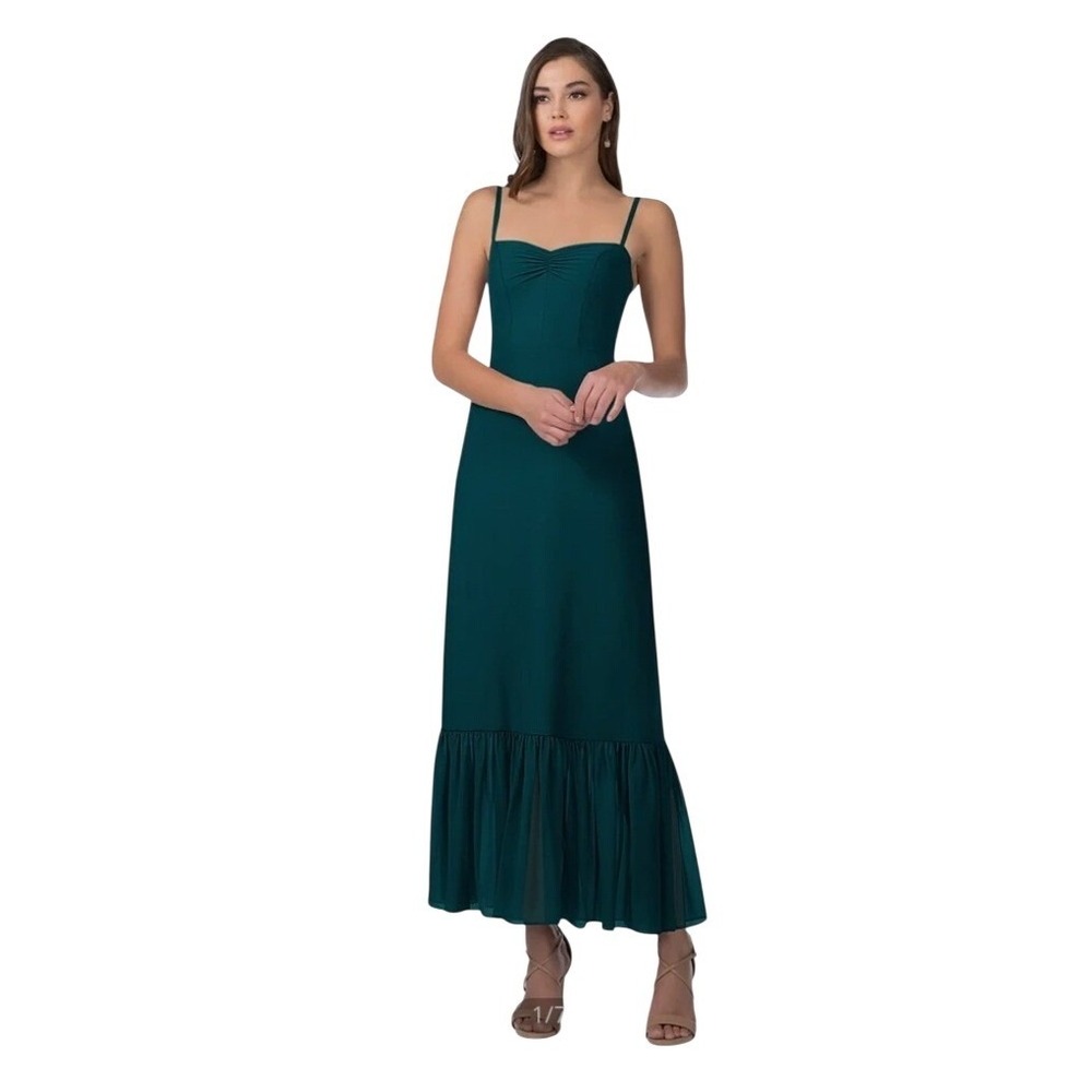 Azazie Justina Pine Green Maxi Bridesmaid Dress‎ A6 Sweetheart Ruffle Hem